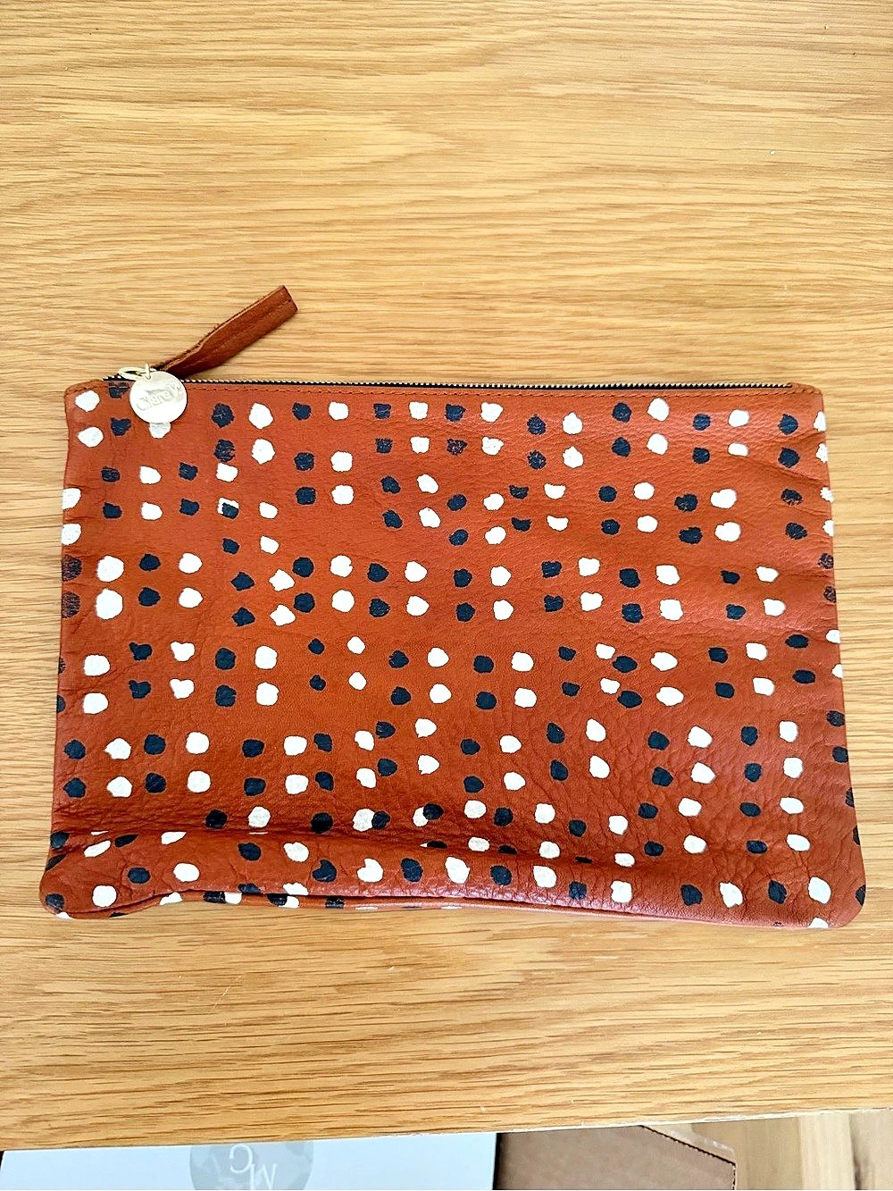Clare V Brown & White Polka Dot Clutch